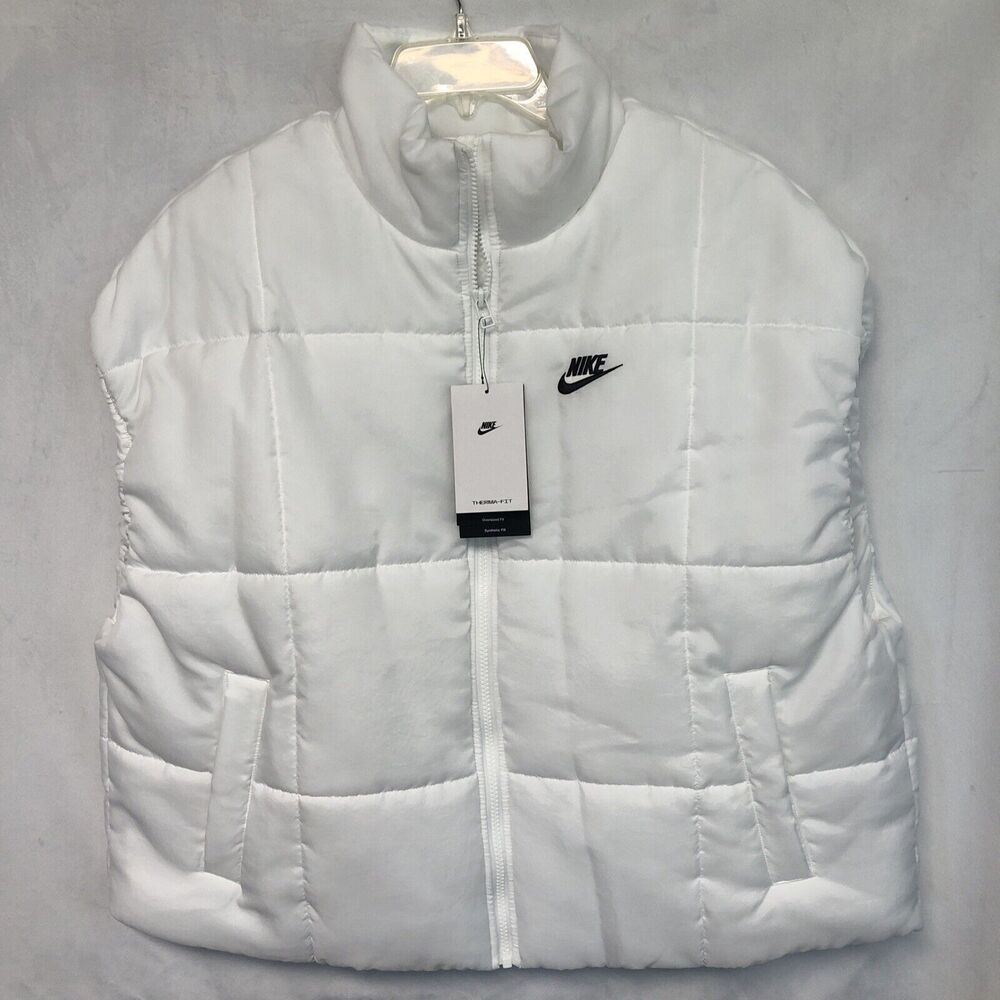 NWT Nike Women's White Puffer Jogging Vest Thermal-Fit Zip, MSRP $110